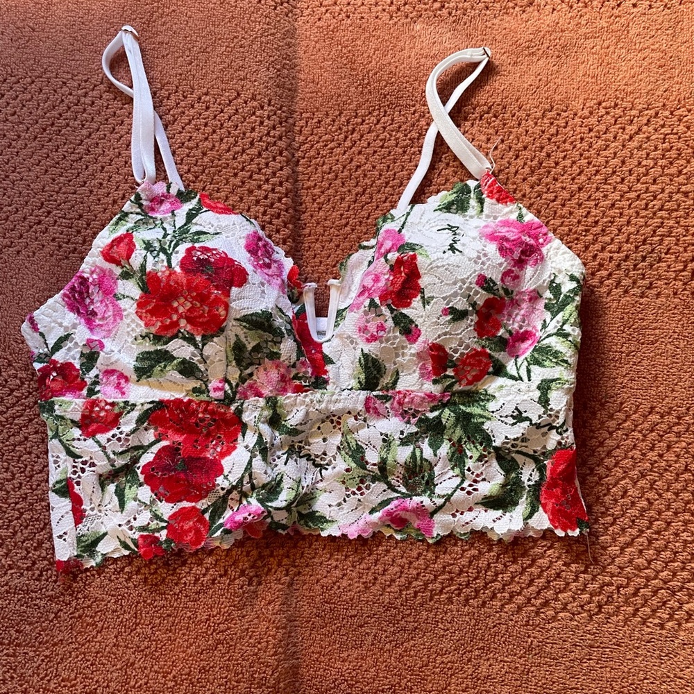 Floral Lace Bralette - Red and Green